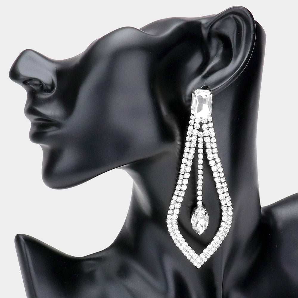 Clear Crystal Rhinestone Cut Out Chandelier Earrings | Pageant Earrings
