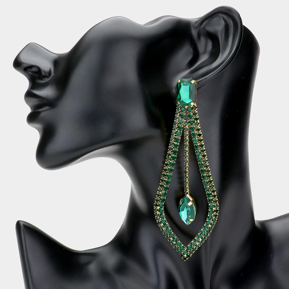 Emerald Crystal Rhinestone Cut Out Chandelier Earrings  | Pageant Earrings