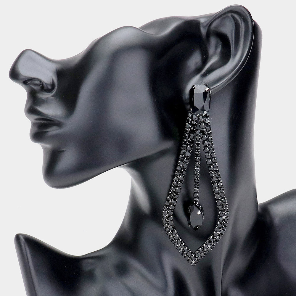 Jet Black Crystal Rhinestone Cut Out Chandelier Earrings  | Pageant Earrings