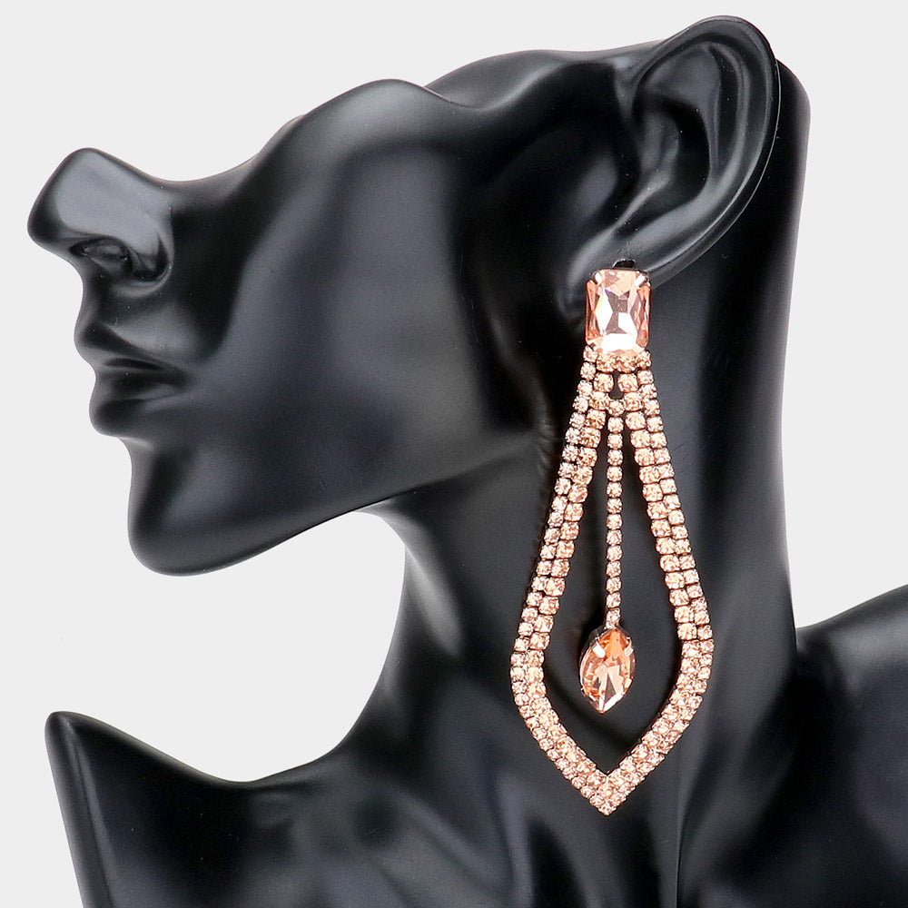 Peach Crystal Rhinestone Cut Out Chandelier Earrings | Pageant Earrings