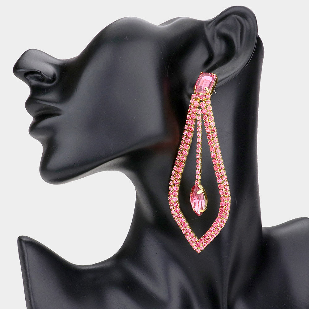 Pink Rhinestone Cut Out Chandelier Earrings   | Pageant Earrings
