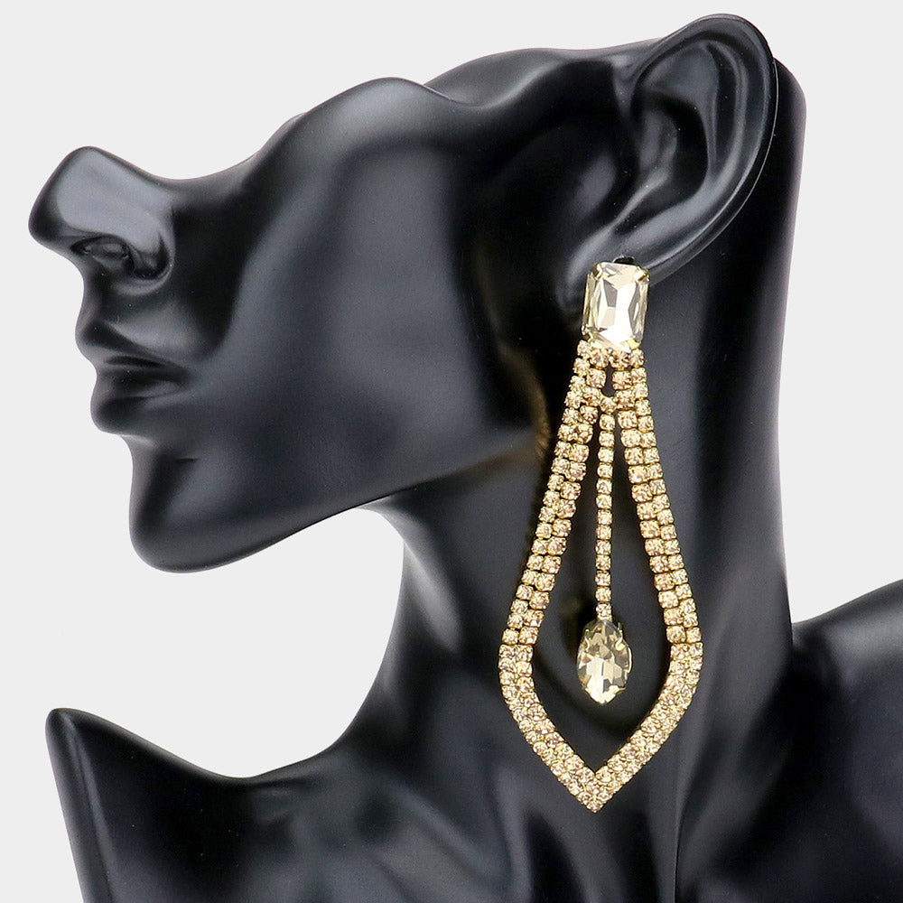 Topaz Crystal Rhinestone Cut Out Chandelier Earrings  | Pageant Earrings | 508003
