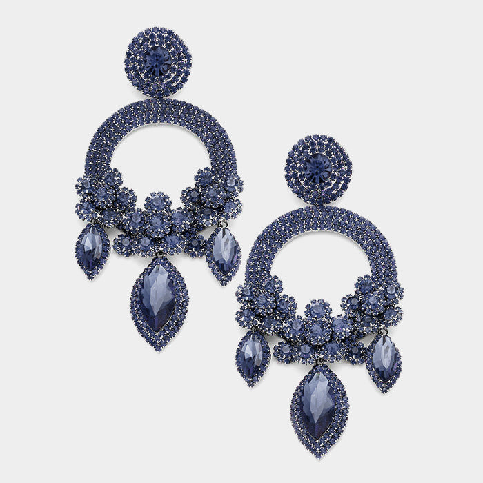 Large Long Elegant Navy Chandelier Pageant Prom Earrings | 395091