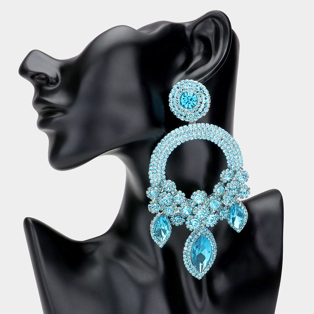 Large Long Elegant Aqua Chandelier Pageant Prom Earrings