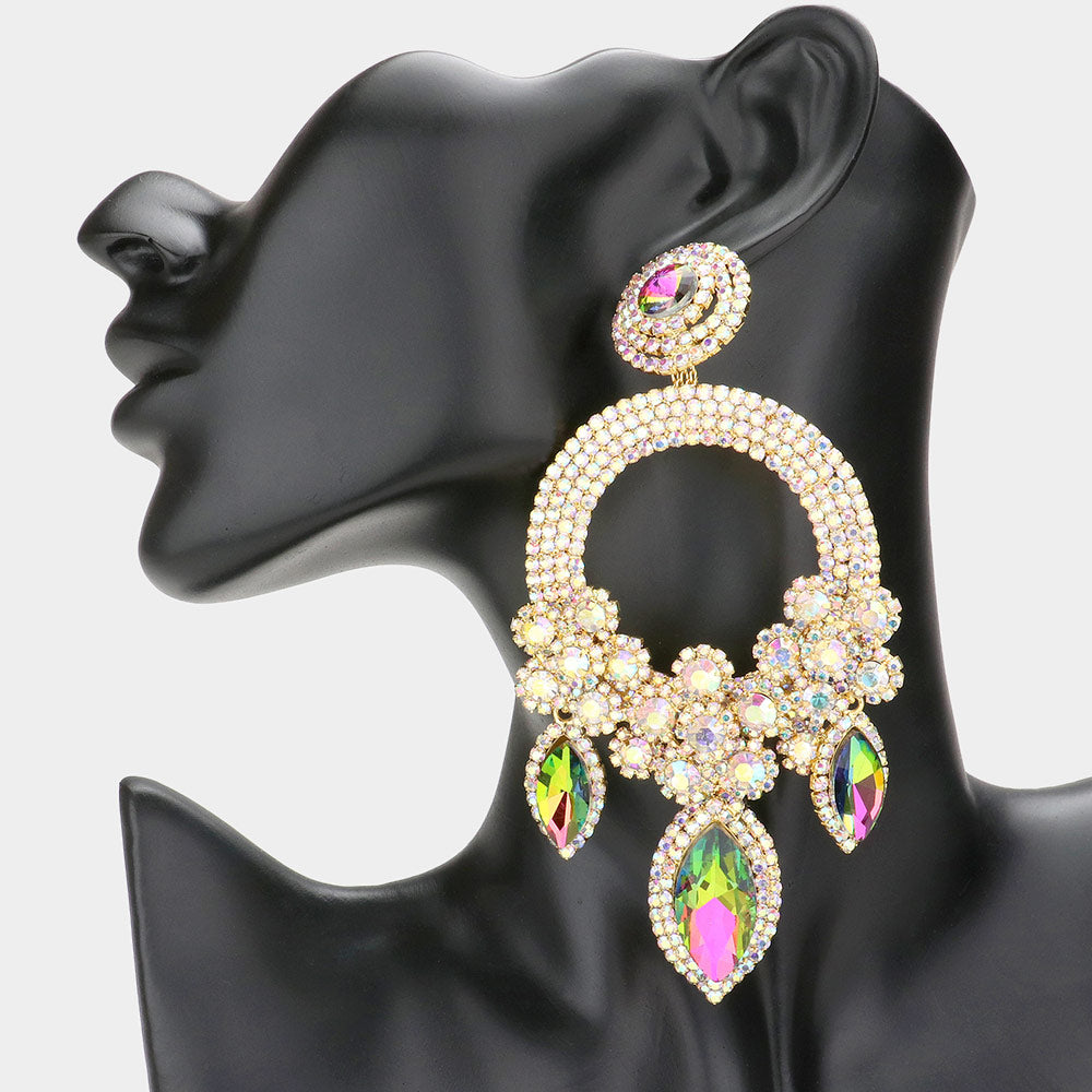 Large Long Elegant Multi-Color/AB Chandelier Pageant Prom Earrings | 577539