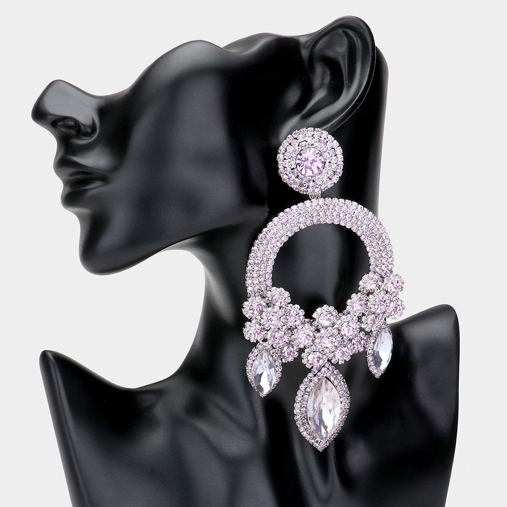 Large Long Elegant Lavender Chandelier Pageant Prom Earrings