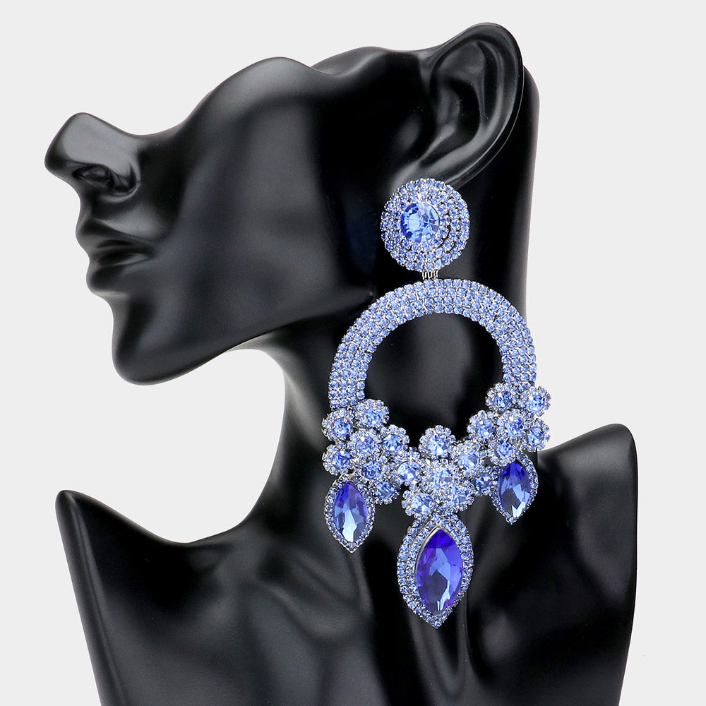 Large Long Elegant Light Blue Chandelier Pageant Prom Earrings