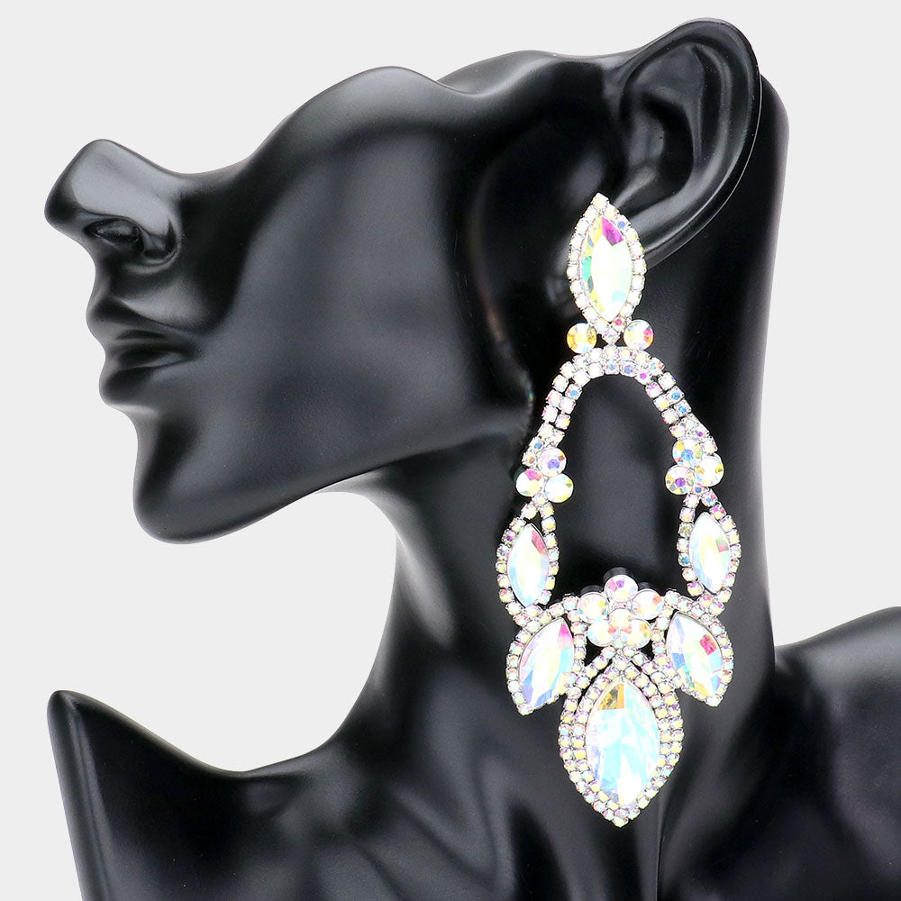 Oversized AB Crystal Marquise Stone Statement Pageant Earrings