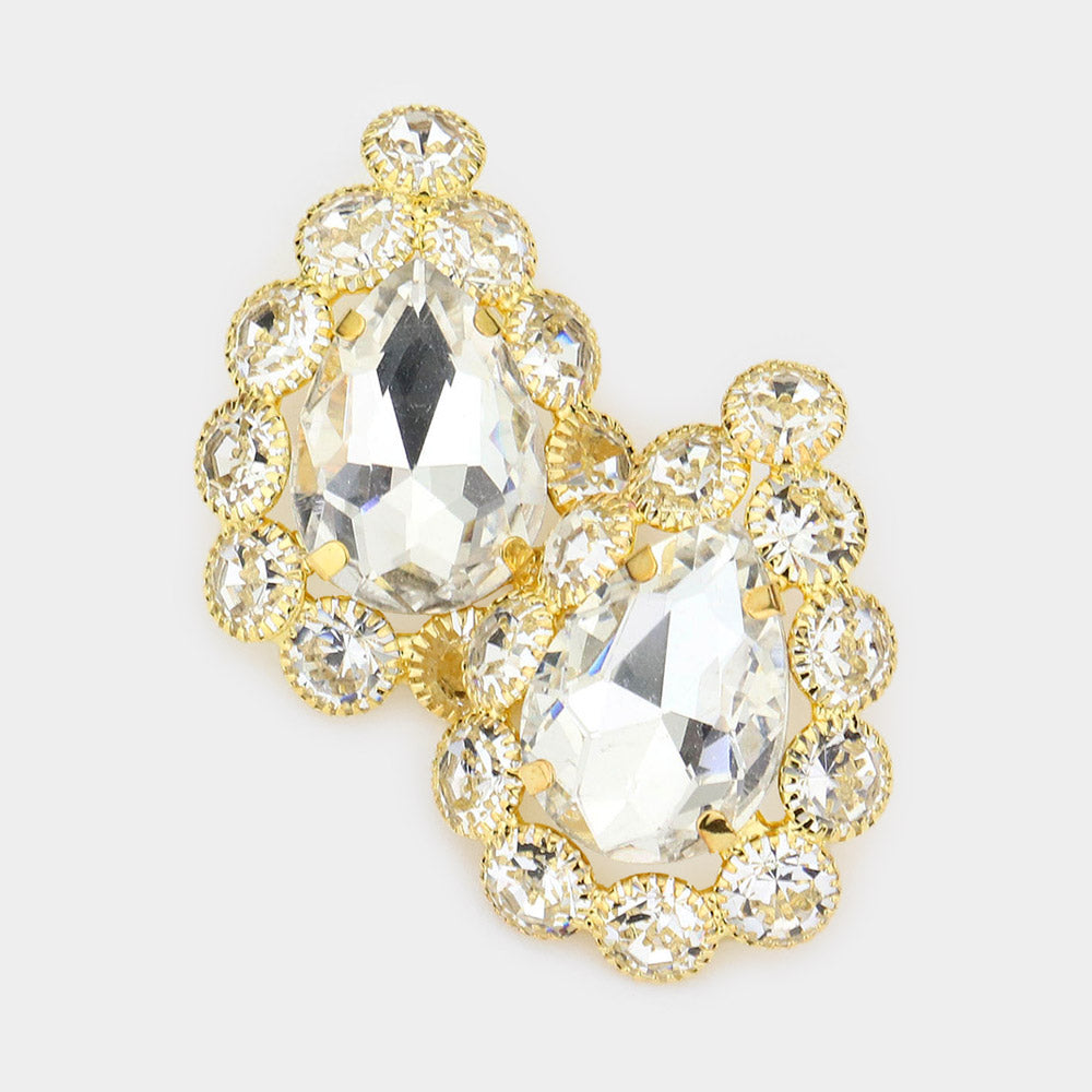 Clear Stud Earrings on Gold