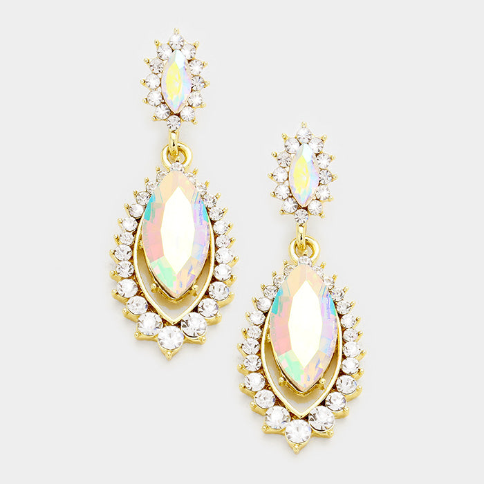 Small AB Marquise Crystal Drop Pageant Earrings on Gold | Prom Earring