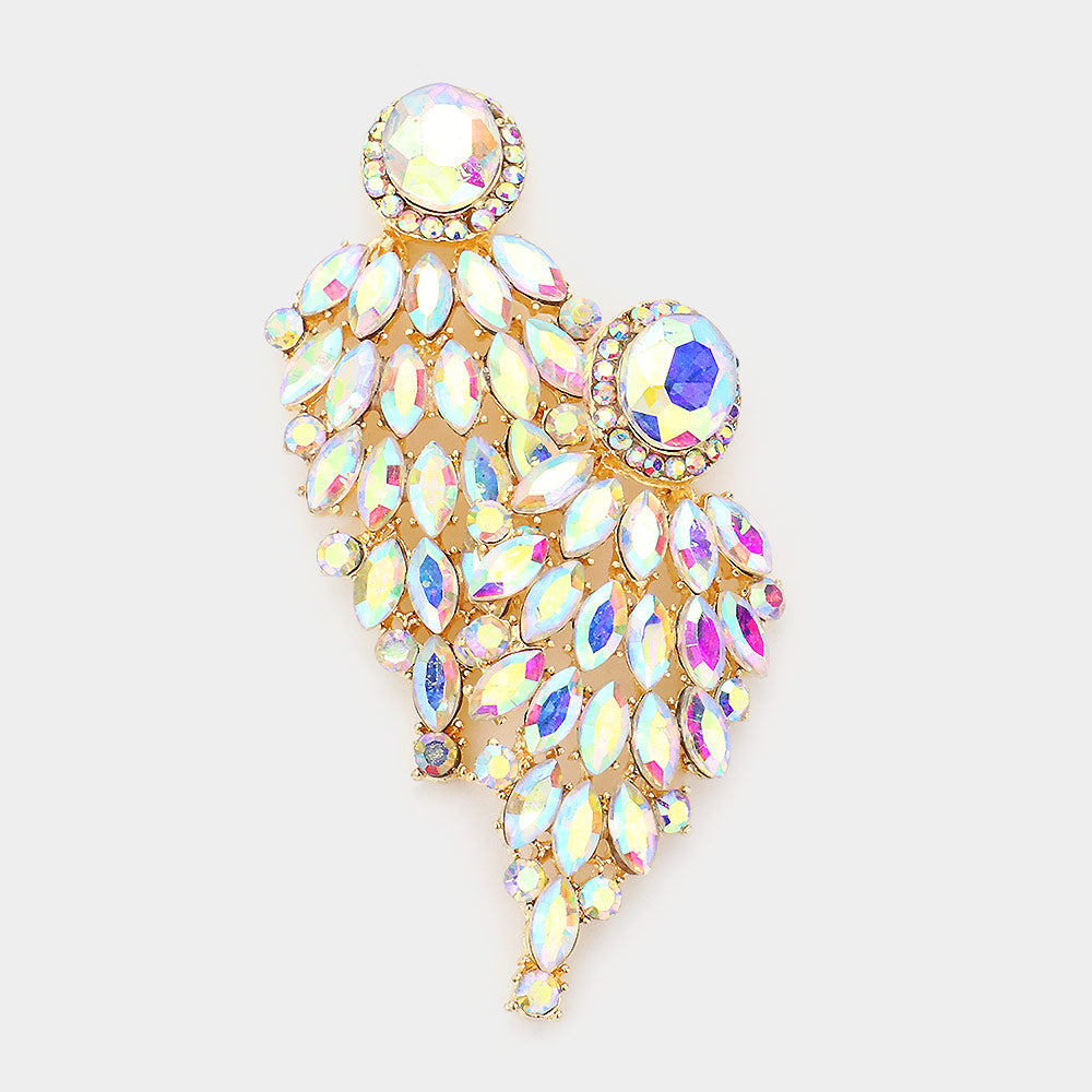 AB Marquise Cluster Stone Pageant Earrings on Gold | Prom Earrings