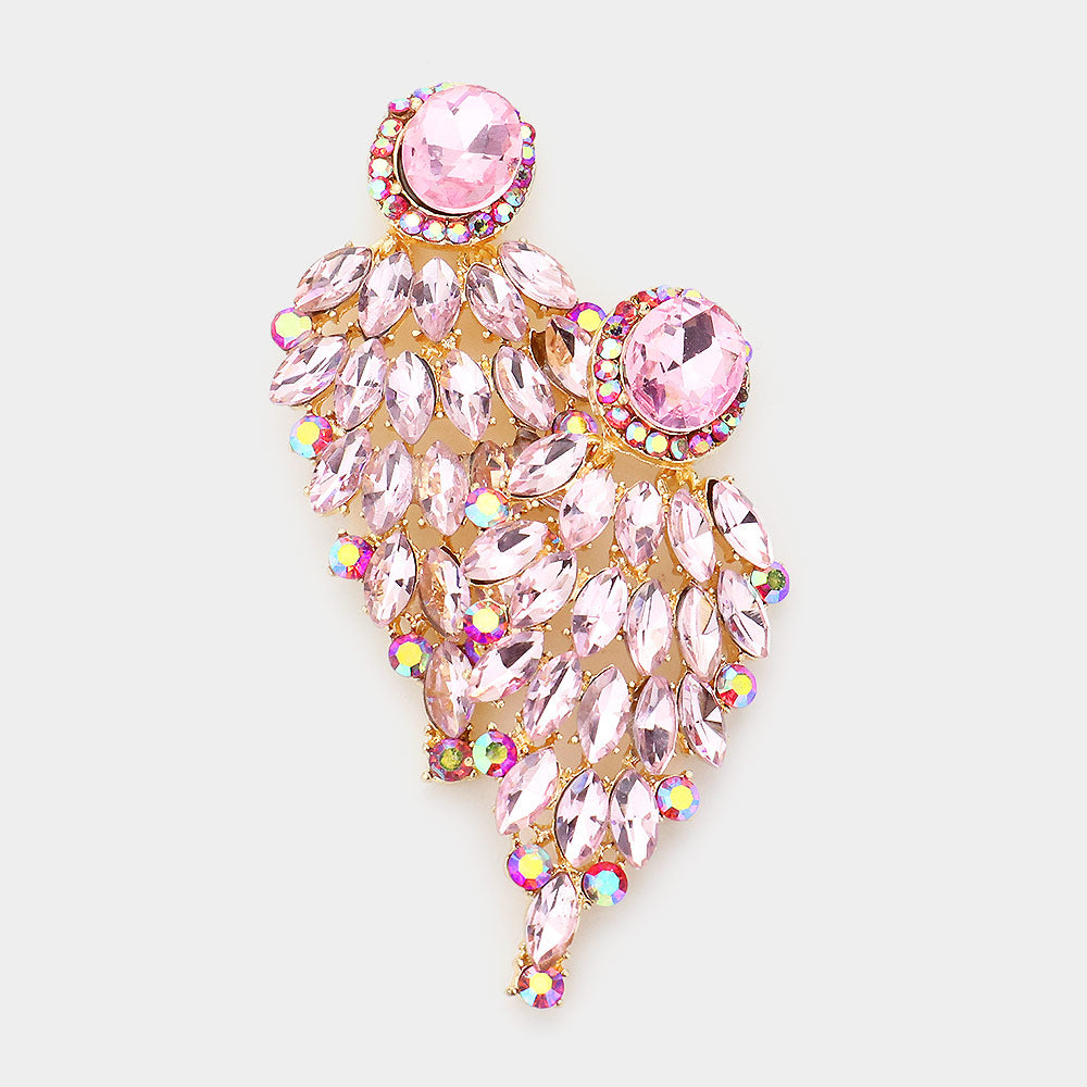 Light Rosep Pink-Marquise Cluster Stone Pageant Earrings  | Prom Earrings