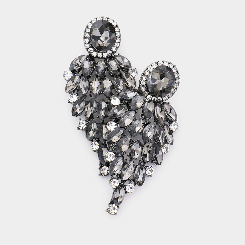 Black Diamond Marquise Cluster Stone Pageant Earrings  | Prom Earrings 