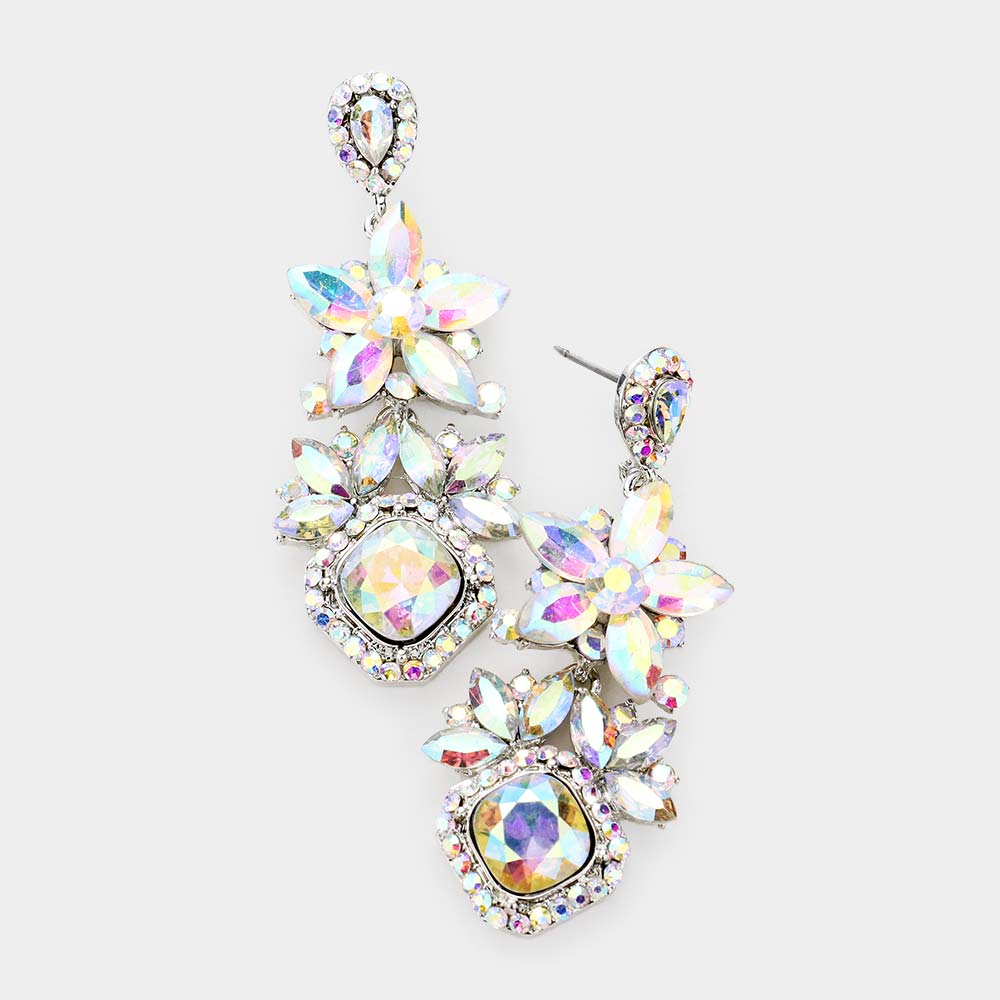 AB  Crystal Rhinestone Floral Pageant Earrings | Prom Earrings