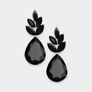 Black Crystal Leaf Teardrop Dangle Pageant Earrings | 477330