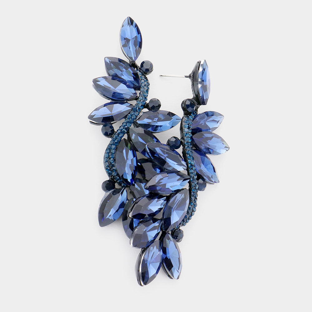 Navy Marquise Stone Dangle Pageant Earrings | Prom Earrings