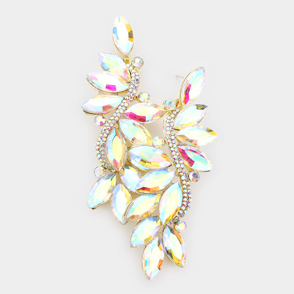 AB Marquise Stone Dangle Pageant Earrings on Gold | Prom Earrings