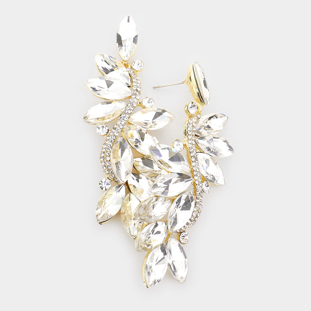 Clear Marquise Stone Dangle Pageant Earrings on Gold | Prom Earrings