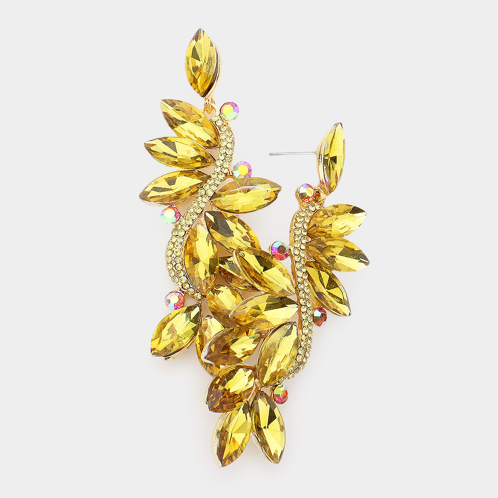 Yellow Marquise Stone Dangle Pageant Earrings  | Prom Earrings