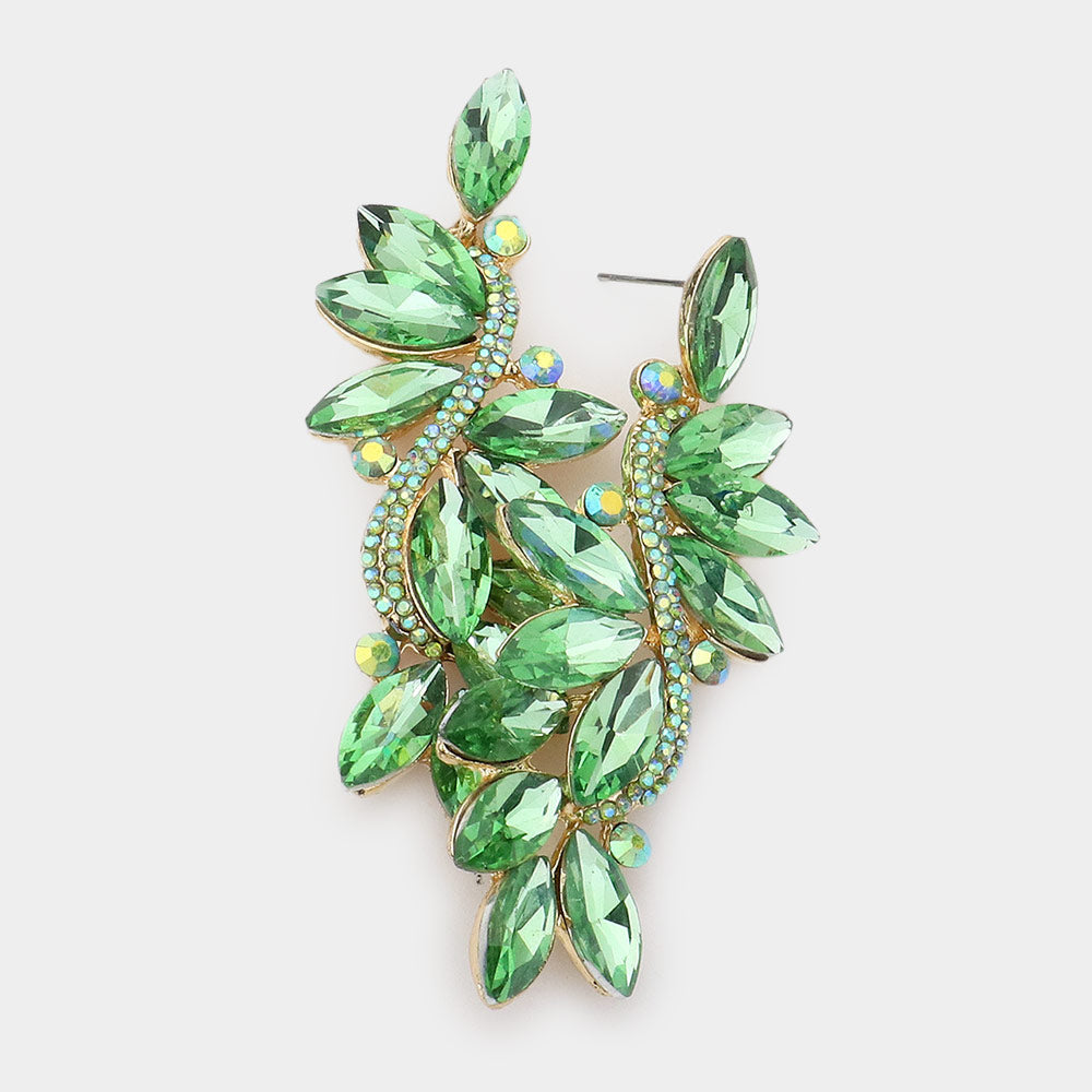 Peridot Marquise Stone Dangle Pageant Earrings | Prom Earrings