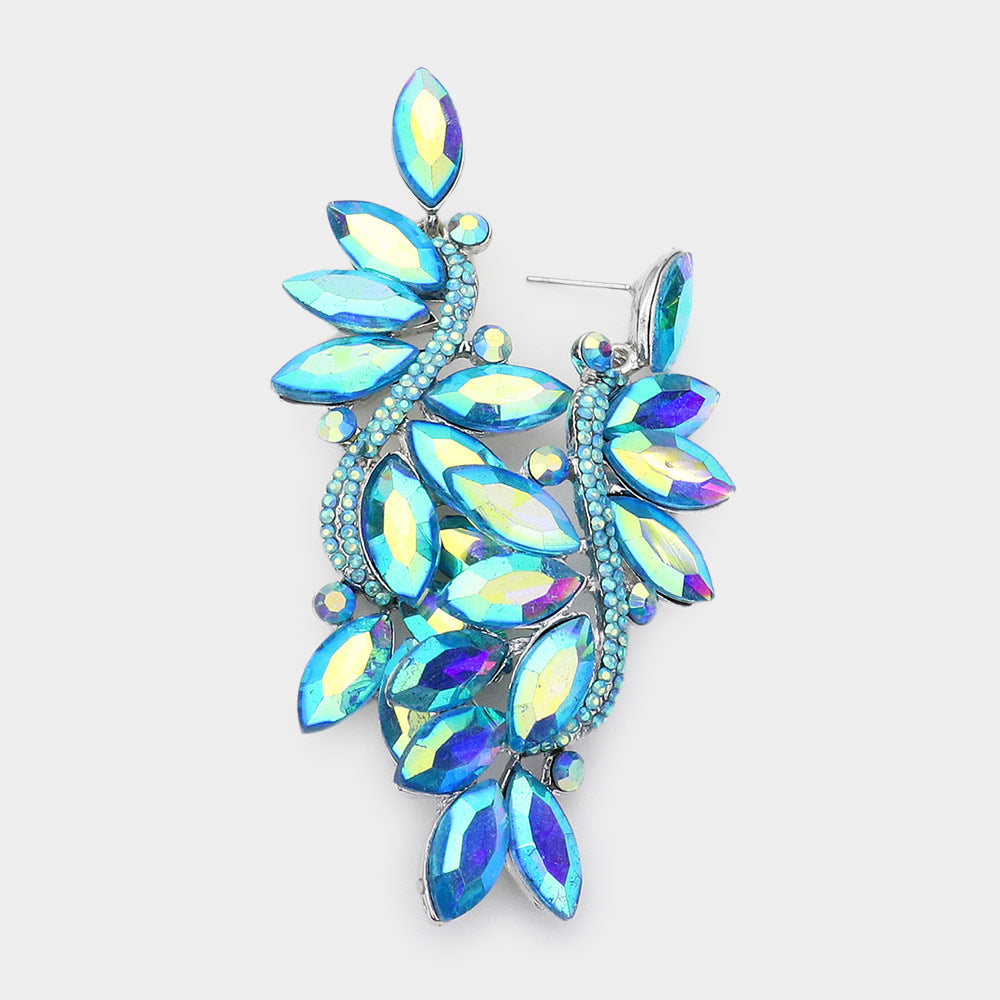 Aqua AB Marquise Stone Dangle Pageant Earrings | Prom Earrings