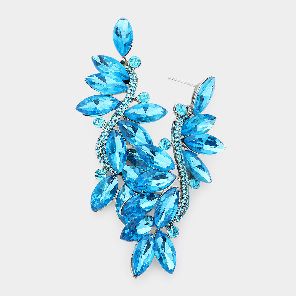Aqua Marquise Stone Dangle Pageant Earrings  | Prom Earrings