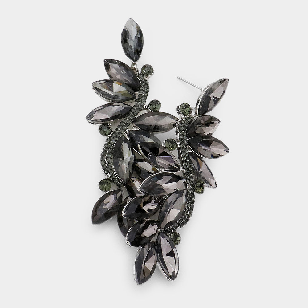 Black Diamond Marquise Stone Dangle Pageant Earrings | Prom Earrings