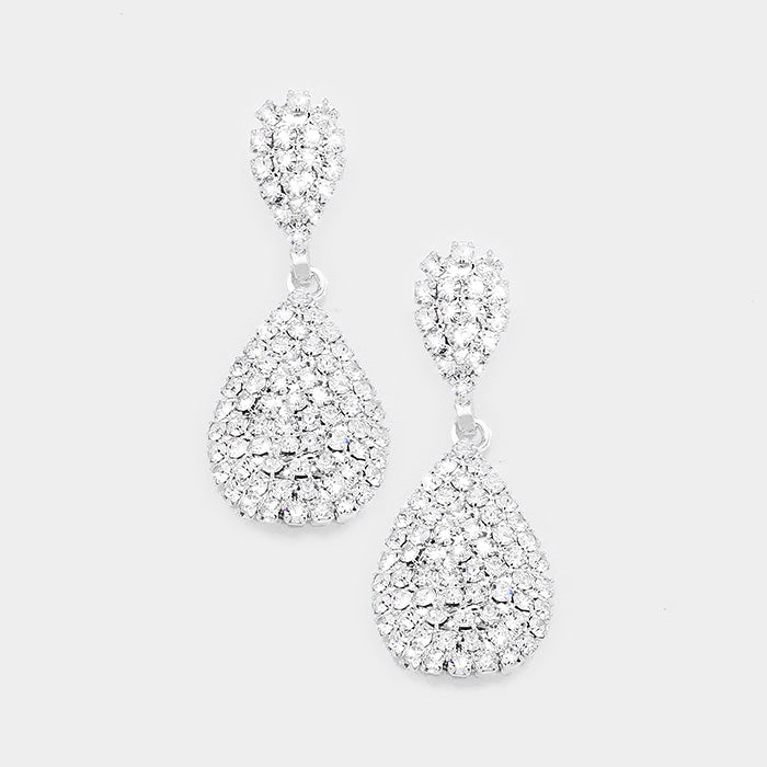 Small Clear Rhinestone Teardrop Earrings