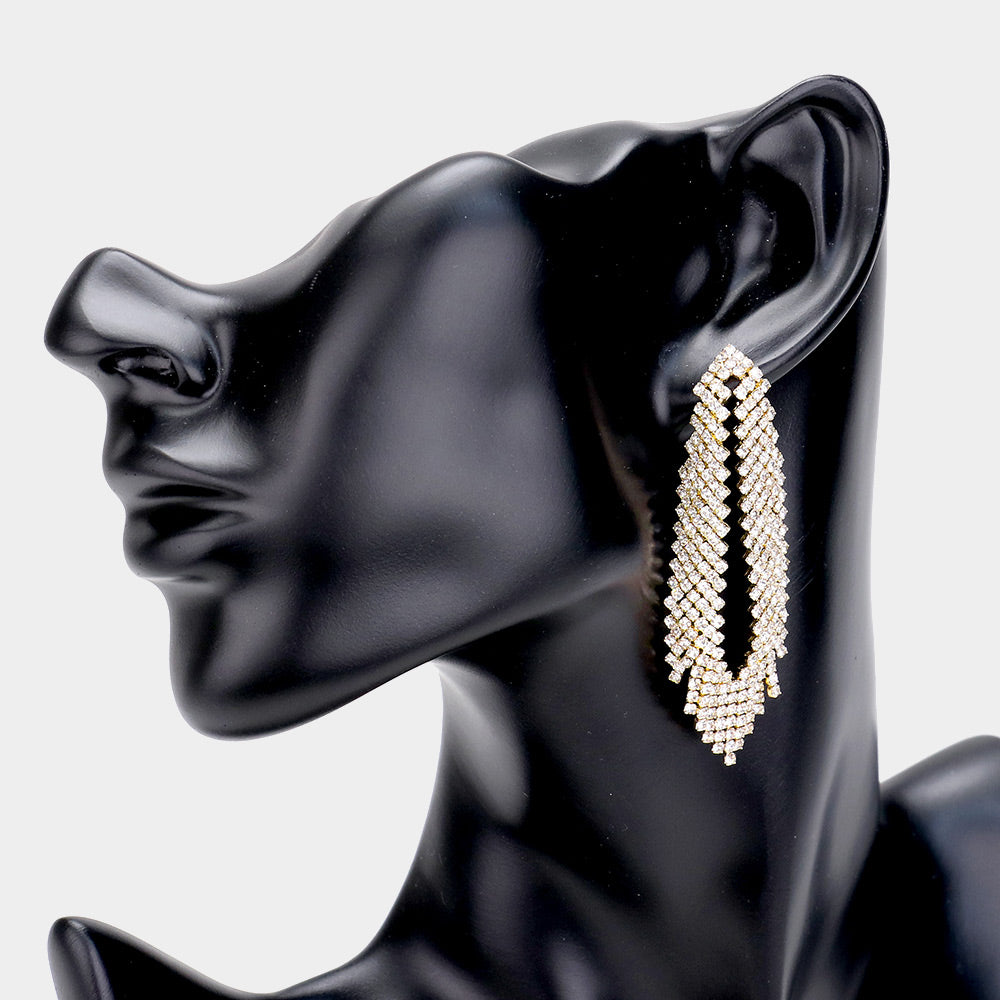Cut out Clear Rhinestone Pageant Earrings | Prom Earrings on Gold