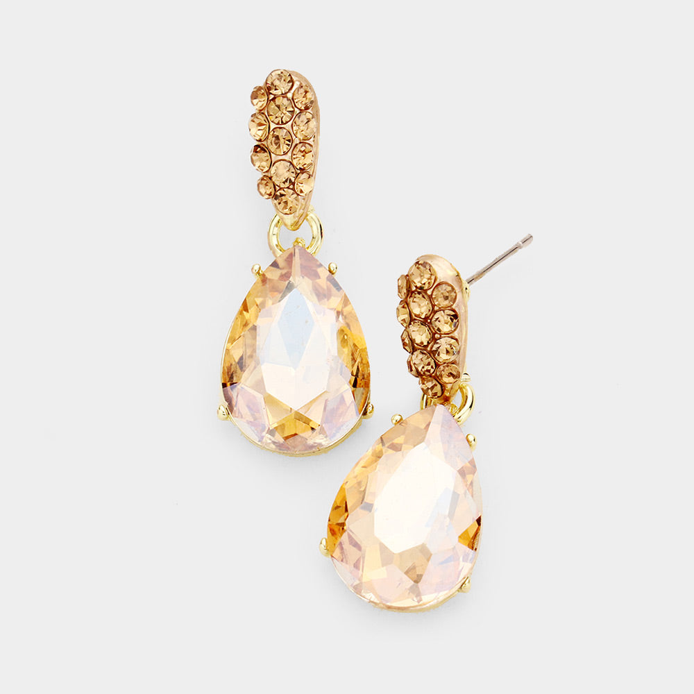 Small Light Topaz Crystal and Rhinestone Teardrop Dangle Earrings on Gold | Little Girls | Older Girls Interview