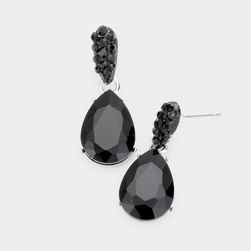 Small Black Crystal and Rhinestone Teardrop Dangle Earrings  | Little Girls | Older Girls Interview