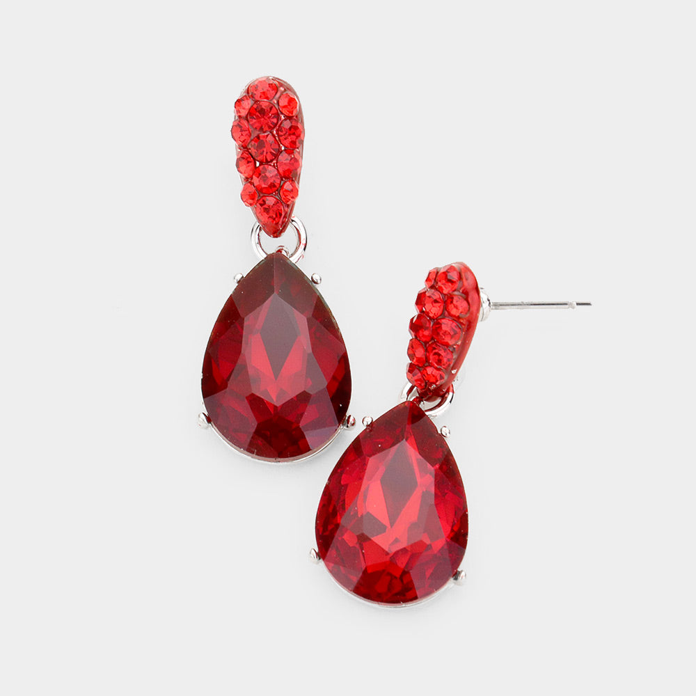 Small Red Crystal and Rhinestone Teardrop Dangle Earrings  | Little Girls | Older Girls Interview