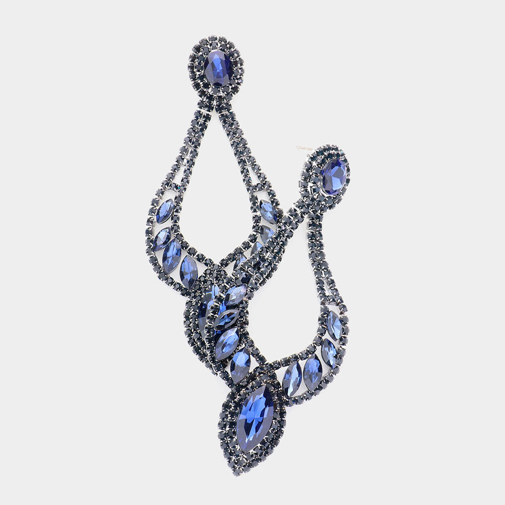 Lightweight Long Navy Crystal Chandelier Pageant Earrings