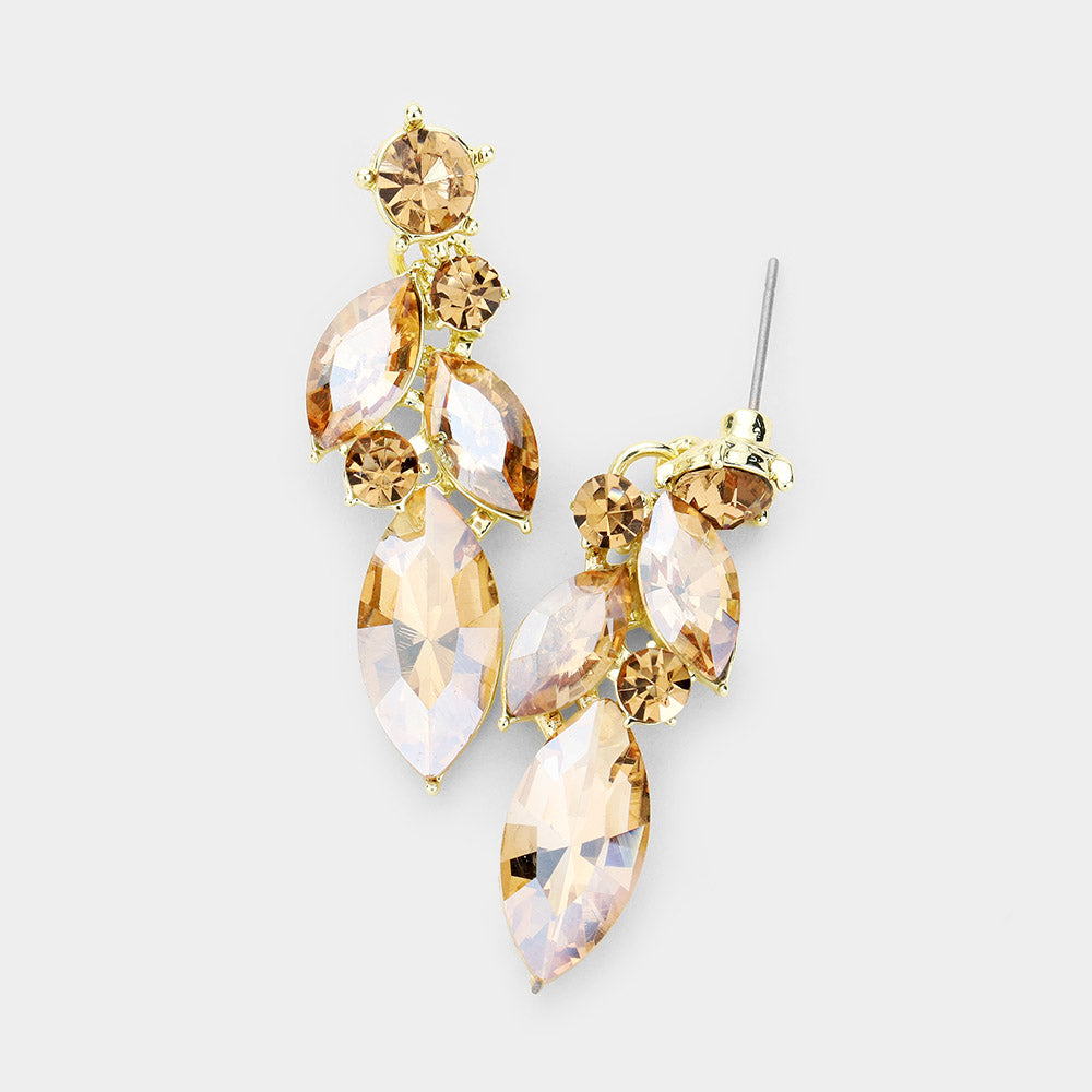 Small Gold Marquise and Round Crystal Drop Earrings