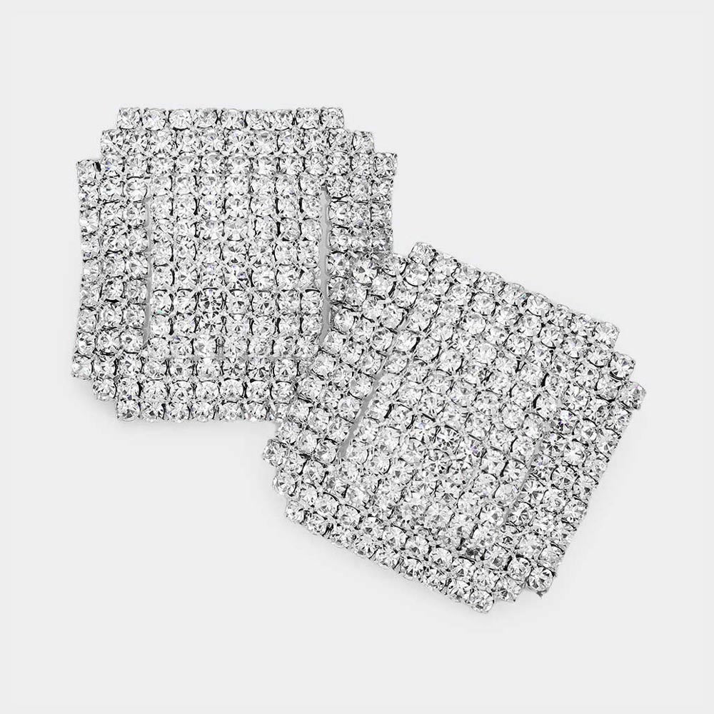 Rhinestone Pave Square Stud Pageant Earrings | Interview Earrings