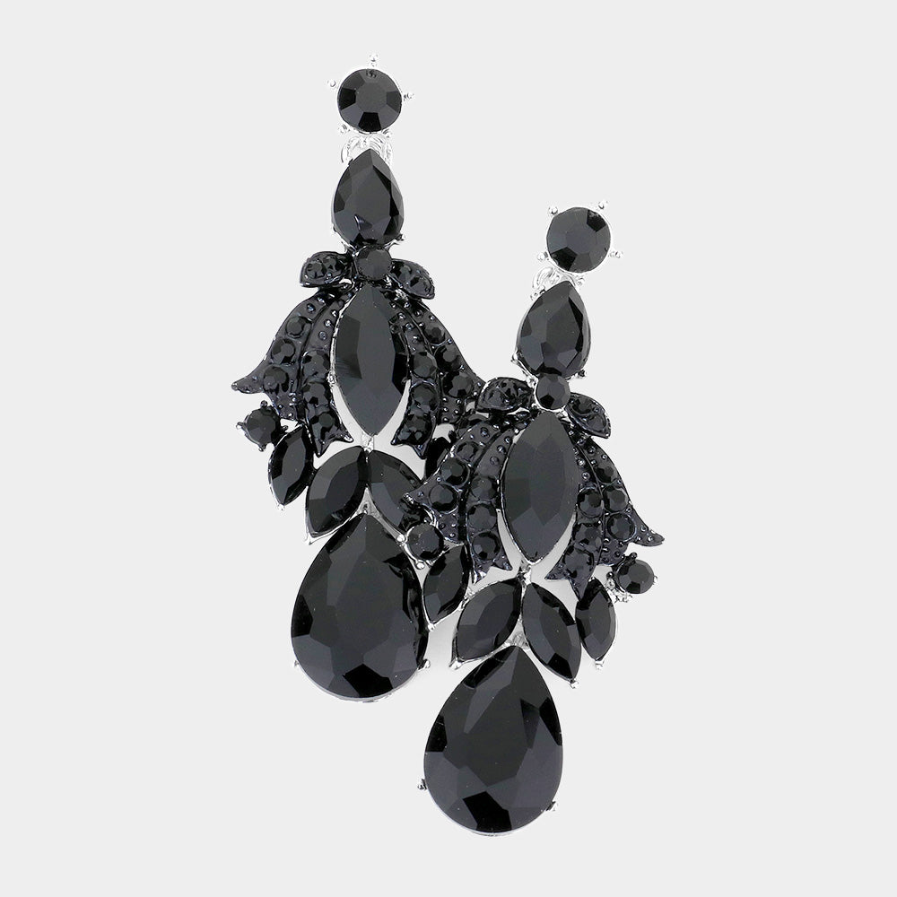 Black Multi-stone Dangle Pageant Earrings