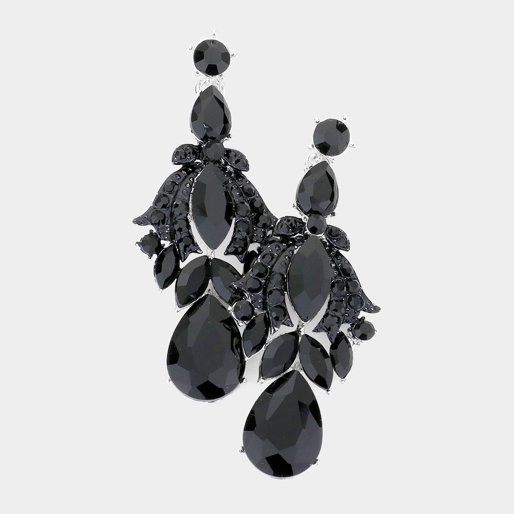 Black Multi-stone Dangle Pageant Earrings 