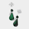 Small Emerald Teardrop Rhinestone Accented Dangle Pageant Earrings