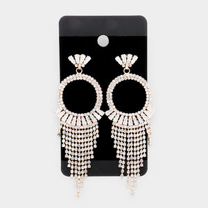Crystal Rhinestone Open Circle Fringe Drop Pageant Earrings