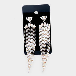 Elegant Crystal Rhinestone Statement Fringe Earrings | Pageant Earrings | 448675