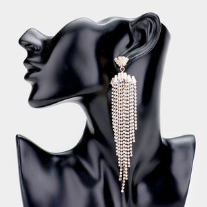 Elegant Crystal Rhinestone Statement Fringe Earrings | Pageant Earrings