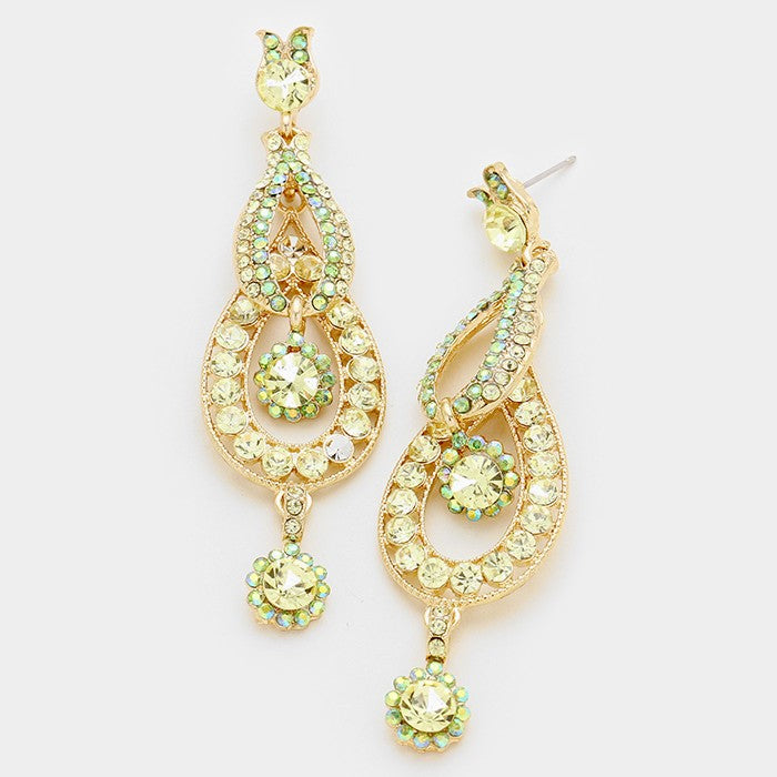 Yellow Crystal Rhinestone Dangle Prom Pageant Earrings