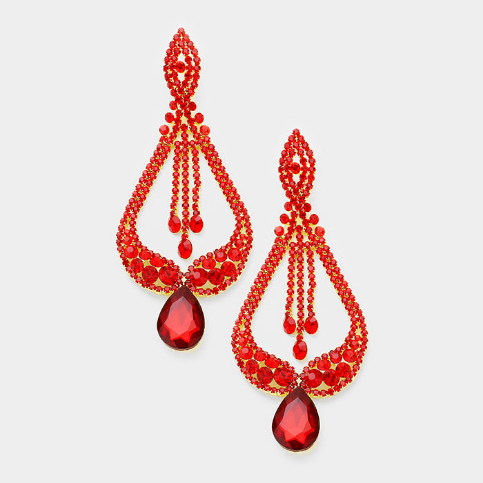 Red Crystal Pageant Earrings on Gold  Miss America Earrings