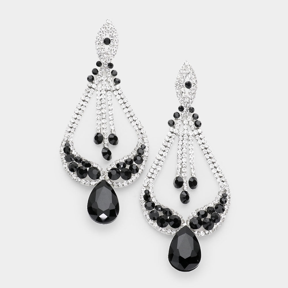 Black, Clear Crystal Pageant Earrings