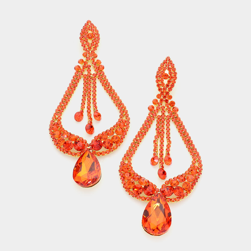 Orange Crystal Pageant Earrings 