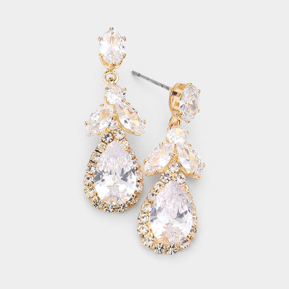 Small Clear Crystal Dangle Pageant Earrings on Gold | Interview Earrings
