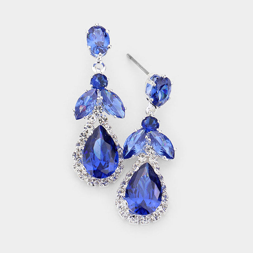 Small Sapphire Crystal Dangle Pageant Earrings | Interview Earrings 