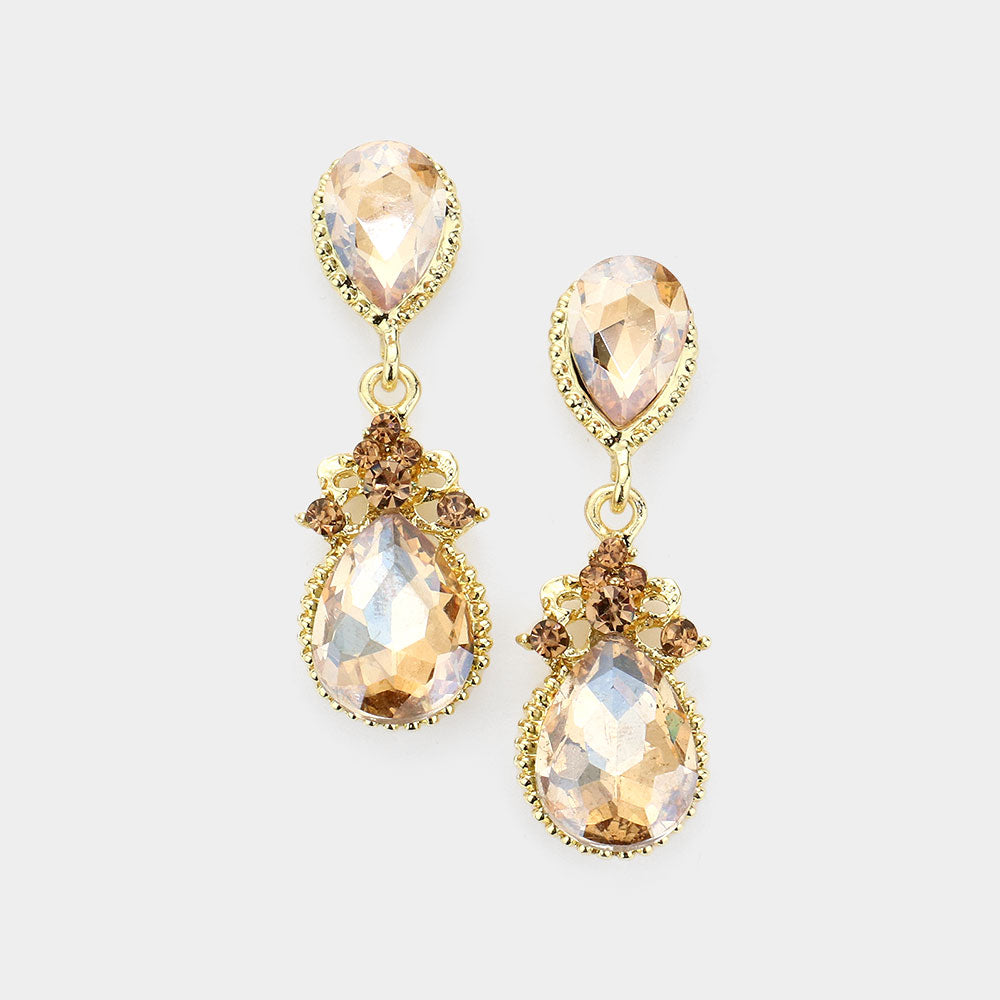 Little Girls Light Topaz Teardrop Earrings on Gold