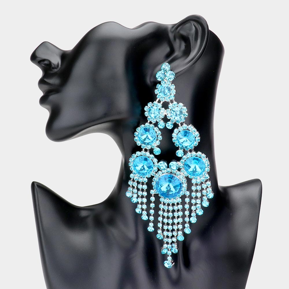 Large Aqua Crystal Chandelier Earrings