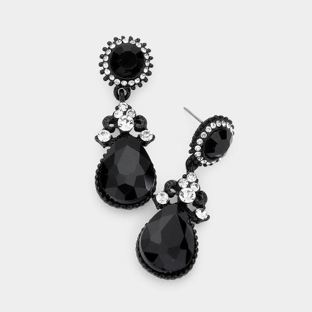 Little Girls Jet Black Teardrop Earrings